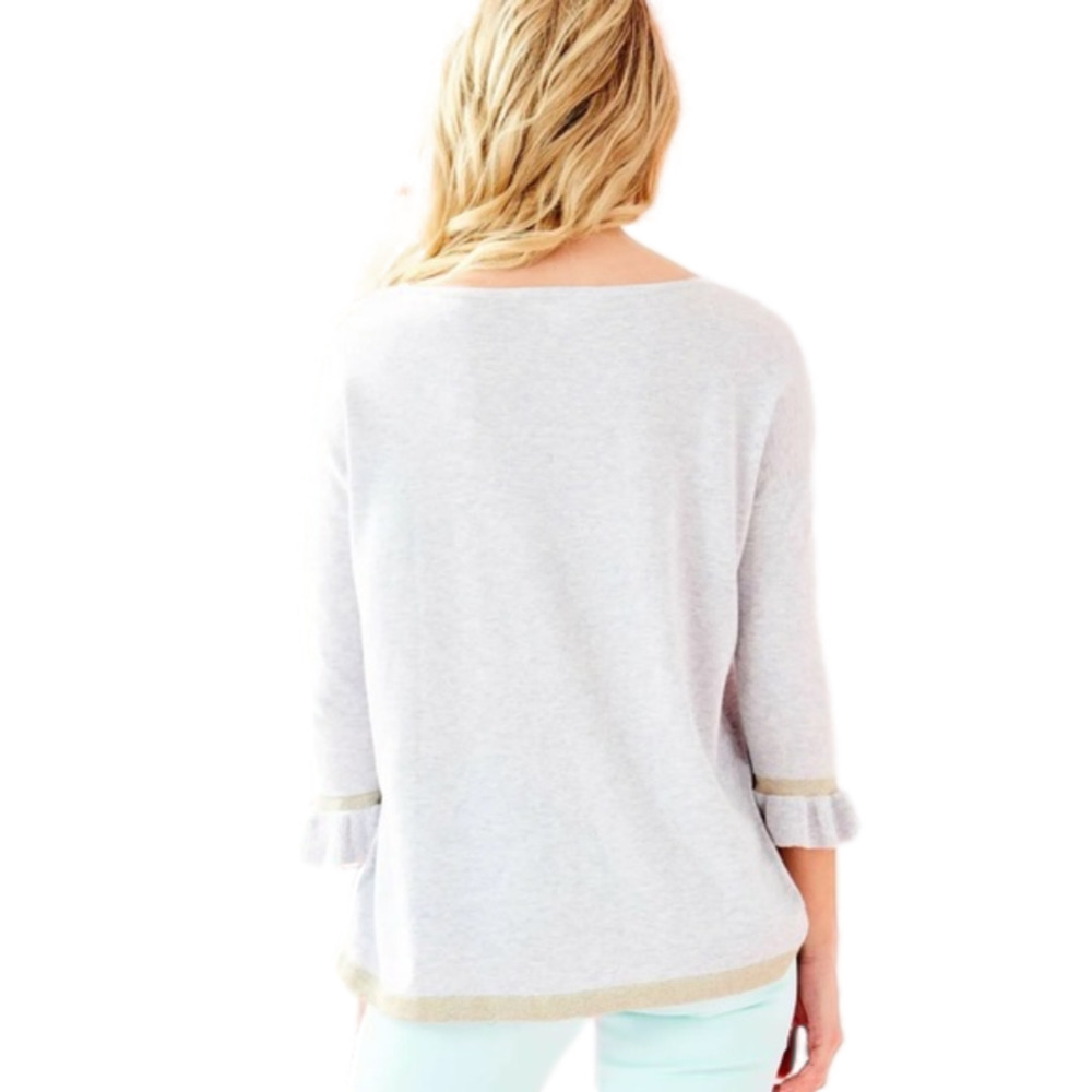 NWT Lilly Pulitzer Charla Sweater Heathered Seaside Grey Gold Metallic Ruffle S - Picture 3 of 14